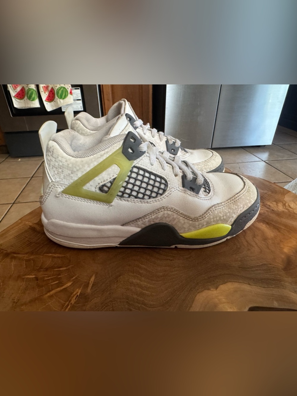 Jordan Kids White and Lime Accent Sneakers - Picture 2 of 9